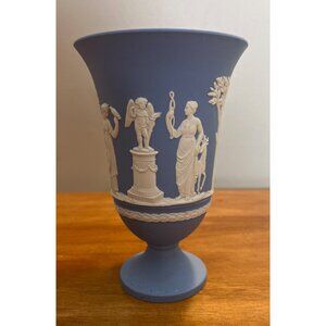 Wedgwood Jasperware Acadian Blue Vase Pedestal Footed 7.5"